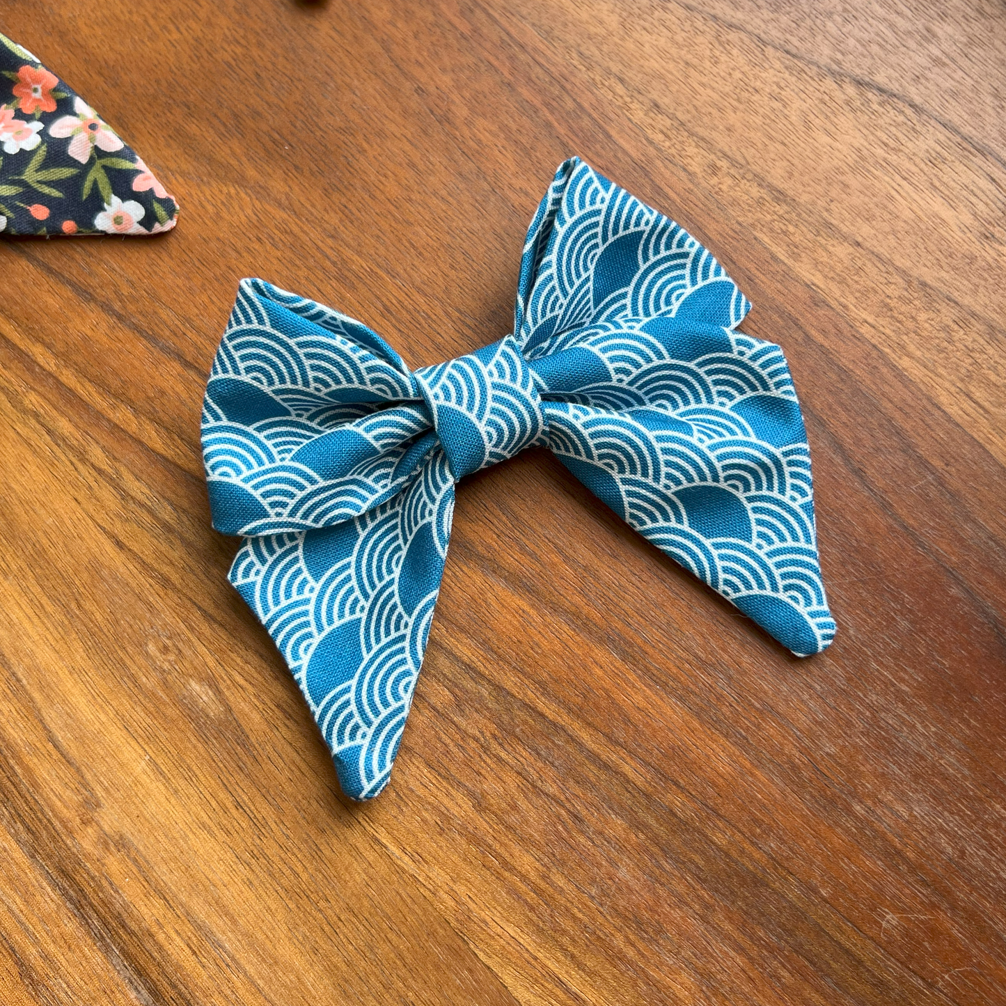 Denim Blue Waves Sailor Bow